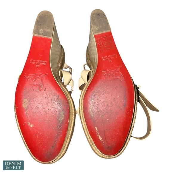 Christian Louboutin Beige Patent Espadrille Wedge Sandals Red Sole Size 39 - Picture 9 of 13